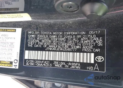 2017 Toyota Corolla Im z USA, uszkodzony, nr VIN JTNKARJE9HJ548777
